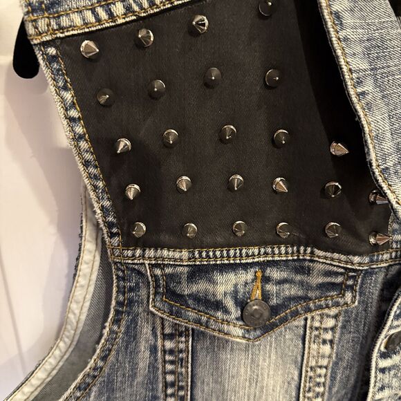 Unisex Denim Studded Vest Peace Sign Lip Service Cult Sz L GUC - Picture 6 of 13